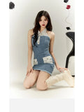 KYLTHOMASW  -  Sweet Hot Girl Denim Suit Women's Autumn and Winter Short Coat Sleeveless Wrap Hip Dress Two-piece Set Fashion Female Clothes