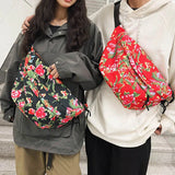 Kylethomasw Large capacity Women Chest Bag Flower Design Nylon Shoulder Crossbody Bags Ladies Fashion Belt Bag Lady Waist Pack Phone Purses
