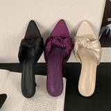 KYLETHOMASW  -  Fashion Butterfly-Knot Ladies Heeled Slippers Shoes Summer Pointed Toe Women Low Heel Slippers Female Slides Sandals Pumps