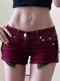 KYLETHOMASW  -  American Street Retro Leopard Print Patchwork Shorts Sexy Low-waist Slim Fit Hot Shorts 2025 Summer New Red Shorts for Women