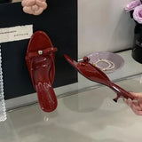 KYLETHOMASW  -  String Bead High-Heeled Shoes Lady Womens Slippers Outdoor Slides Pantofle Butterfly-Knot Low Rubber Flip Flops 2025 Hawaiian PU