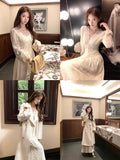 KYLETHOMASW  -  Bohemia Long V-Neck Empire Waist Sleeveless Chiffon Dress Women's Autumn French Vintage Slimming A- Line Dress Ankle-Length