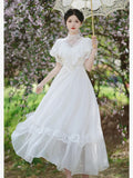 KYLETHOMASW  -  High Quality White Vintage Dress Women Chiffon Lace Ruffle Fashion Evening Vestido Summer French Fairy Dresses for Elegant Lady