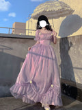 KYLETHOMASW  -  French Vintage Purple Dress Summer Puff Sleeve Backless Bow A-Line Midi Dress Fashion Party Evening Palace Princess Dress