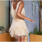 Kylethomasw New Sexy Tassel Sequins Feather Mini Dress Women Spaghetti Strap Stitching Dresses Female Elegant Evening Party Club Dress
