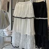 KYLETHOMASW  -  Spring Summer Lace Skirts Women Contrast Color Ruffles Sweet Jupe Femme Korean Fashion Retro Chic Long Skirt