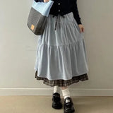 KYLETHOMASW  -  Skirts Women Patchwork Plaid Corduroy Vintage Autumn Winter Fashion Preppy Style Long Skirt Female Loose Sweet Chic