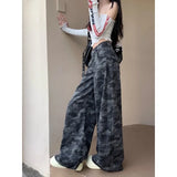 Kylethomasw Vintage Camouflage Loose Casual Jeans Women Autumn New High Street Contrast Color Patchwork Denim Wide Leg Pants