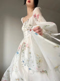 KYLETHOMASW  -  French Vinatge Evening Party Long Dresses for Women Floral A-line Princess Dress Lantern Sleeve Spring Summer Prom Robe Vestidos