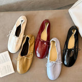 KYLETHOMASW  -  Women's Soft Leather Bow Ballet Chaussures Pour Femmes,Slip on Shallow Mouth Comfortable Ladies Shoes,Elegant Casual Woman Shoes