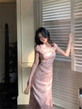 KYLETHOMASW  -  Miniature Stand Collar Short Sleeve Embroidered Qipao Cheongsam Vintage Party Dress New Chinese Style Revamped Cheongsam Dress