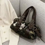 KYLETHOMASW  -  Retro Camouflage Bowling Bag Women Floral Embroidery Belt Decoration Large Capacity Handbag Ladies Harajuku Casual Style Bag New