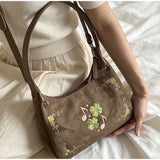 KYLETHOMASW  -  Vintage Clover Embroidered Dumpling Bun  Deer Skin Velvet Underarm Bag Autumn  Winter Simple Commuter Shoulder Women's Bag New