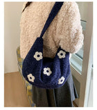 KYLETHOMASW  -  Korean Fluffy Sweet Floral Underarm Bag Y2k Lamb Wool Shopping Handbags Women New All Match Streetwear Travel Shoulder Bags