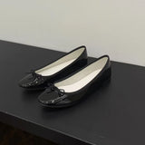 KYLETHOMASW  -  New Round Toe Mary Jane Shoes Patent Leather Bow Ballet Flats Womens Low Block Heel Pumps Elegant Daily Dress Zapatos Mujer