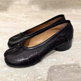 KYLETHOMASW  -  Spring Summer Microfiber Leather Split Toe Women Pumps Fashion Pleated 3.5cm Low Heeled Tabi Soft Soles Loafers Shoes