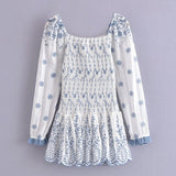 KYLETHOMASW  -  Fashion Women Floral Hollow Out Embroidery Elastic Mini Dress Vintage Long Sleeve Female Super-Short Dress Summer Robe