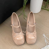 KYLETHOMASW  -  New Spring Platform Thick Heel Women Mary Jane Shoes Fashion Butterfly-knot Shoes Ladies Outdoor Dress Leather Pumps