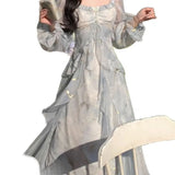 KYLETHOMASW  -  Spring New Style Super Fairy Gray Halo Dye Fairy Butterfly Hot Stamping Ruffled Long-sleeved Dress