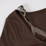 KYLETHOMASW  -  y2k sexy lace patchwork fake two piece o neck long sleeve single breasted knitted slim tops