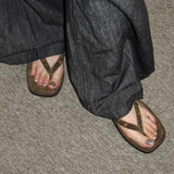 KYLETHOMASW  -  Cowhide Version~Niche Retro Suede Rhinestone Thick-Soled Flip-Flops for Women Outdoor Beach Flat Sandals
