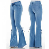 KYLETHOMASW  -  Designer Women's Flared Jeans Pants Bow Lace Up Y2k Jeans for Woman Pockets Pants Skin Tight Pant Streetwear Denim Trousers