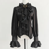 KYLETHOMASW  -  Japanese Court Slim Waist England Style Shirt Vintage Flare Sleeve Stripe Ruffles Blouses All-match Sweet Patchwork Casual Blusa