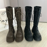 KYLETHOMASW  -  Flats Platform High Boots Women's Designer Shoes for Woman Winter Knee High Boots Lace Up Trend Goth Fashion Boots Femme