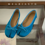 KYLETHOMASW  -  Novelty satins Leather bowknot Split Toe flat shoes woman mary janes Japanese trotters flats Tabi ninja loafers women Moccasins