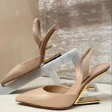 KYLETHOMASW  -  New Style High Heels Women Slingback Metal High Heels Women Shoes Pointed Toe Party Dress Shoes Sandalias De Las Mujeres