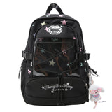 KYLETHOMASW  -  Women's Large Capacity Star Print Backpack Clear Mesh Pocket Heart Decor Adjustable Strap Casual Daily School Itabag New