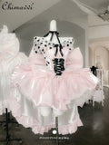 KYLETHOMASW  -  Fairy Princess Dress Sweet Girl Women's Pink Polka Dot Off Shoulder Big Bow Trailing Puffy Short Birthday Party Lolita Dresses