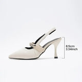 KYLETHOMASW  -  Sexy Pointed Toe Sling Back Pumps Women Patent Leather Thin Super High Heels Shoes Woman Classic Metal Decoration Office Shoes