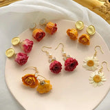 Kylethomasw Unique Immortal Flower Earrings Elegant Women Statement Jewelry Sweet Natural Rose Flower Earrings 2024 Statement Jewelry Gifts