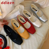 KYLETHOMASW  -  New Fashion Buckle Strap Women Mary Janes Flats Shoes Ballet Flats Female Soft Footwear Square Toe Ladies Shallow Shoes