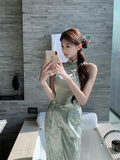 KYLETHOMASW  -  New Chinese Style 2 Piece Set Women's Summer Sleeveless Cheongsam Top Wide Leg Pants Elegant Outfit