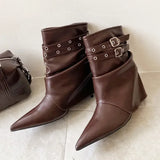 KYLETHOMASW  -  High-Quality Soft Leather Ankle Boots Women Sexy Pointed Toe Metal Buckle Design Modern Boots Fall Winter Comfortable Women Shoe