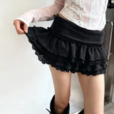 KYLETHOMASW  -  Sweet Slight Strech Solid  Low Waist All Match Folds Short Edible Tree Fungus Knitted Skirts
