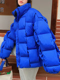 Kylethomasw Winter Jacket for Women Three-dimensional Plaid Woven Fashion Coat Solid High Street Warm and Thick Winter New Down Jacket