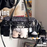 KYLETHOMASW  -  Transparent Casual Ita Bags Leopard Patchwork Harajuku Underarm Bag Women Y2k Aesthetic Fashion Ins Shoulder Handbags Streetwear