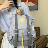 KYLETHOMASW  -  Cute Large Capacity Lucky Star Backpack Korean Style Multi-pocket Drawstring Schoolbag Y2K Nylon Hiking Camping Bag Students