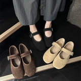 KYLETHOMASW  -  High Quality Woven Faux Suede Leather Mary Jane Shoes Women Metal Belt Buckle Design Shoes Comfortable Flat Loafers for Women