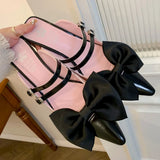 Kylethomasw  -  Women's summer thin high heel mules genuine leather mix color patchwork pointed toe slip-on summer sweet bowtie slides sandals