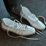 KYLETHOMASW  -  Solid Color Ballet Shoes For Women Lace-up Shallow Sewing Round Toe Low Heel Sneakers Designer Brand Leisure Outdoor Star Style