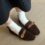 KYLETHOMASW  -  Fashion Metal Belt Buckle Design Loafers Woman Shoes Retro Suede Square Toe Flats Street Style Comfort Casual Shoe Zapatos Mujer