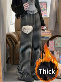 Kylethomasw Stripe Dog Graphic Sweatpants Cutecore Cartoon Embroidery Wide Leg Straight Pants Women Korean Thick Warm Winter Bottoms