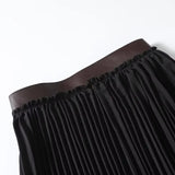 KYLETHOMASW  -  Fashion Office Ladies French Minimalist Leather Waist And Pleated Skirt Women A-line Midi Skirts Womens