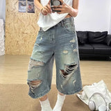 KYLETHOMASW  -  American Retro Denim Pants Women Holes Spring Summer Streetwear Loose Wide Leg Trousers Fashion Casual Pantalones Mujer