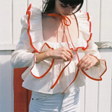 KYLETHOMASW  -  Vintage blouses for women fashion 2024 white ruffle top elegant korean fashion long sleeve blouses women casual shirts elegant