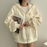 KYLETHOMASW  -  Solid Color Women's Hoodie Jacket Retro Sweatshirt Thick Warm Winter Loose Fit Long Sleeve Top Casual Coat Daily Outerwear